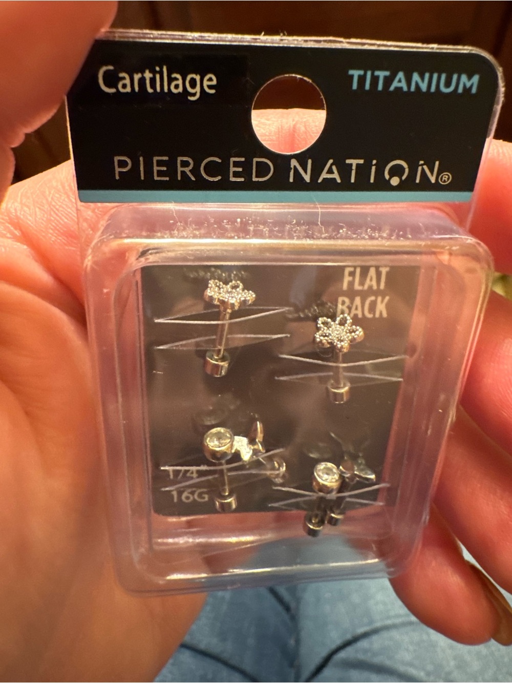 Spencer's Titanium Cartilage Flat Back Earrings - Silver with Clear Stones